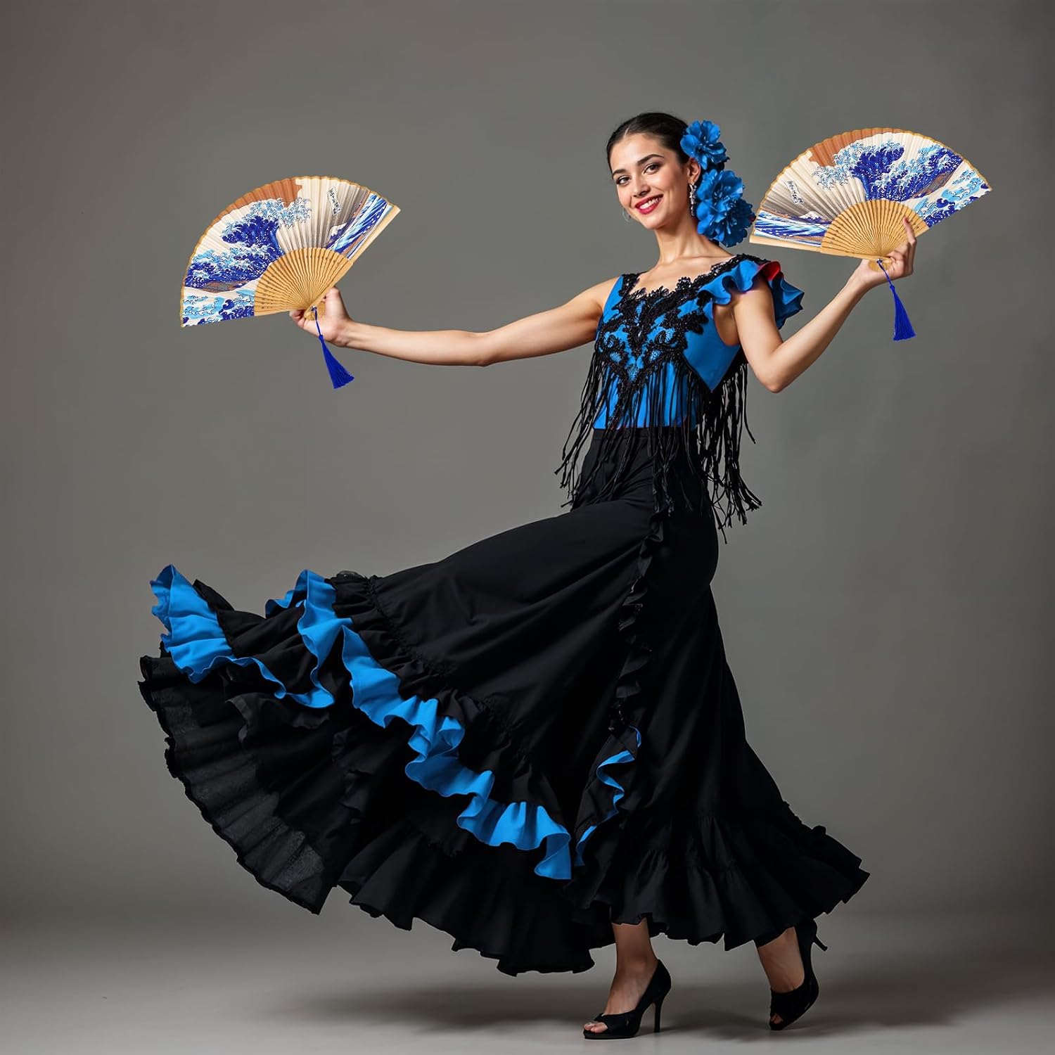 Grevosea Folding Hand Fan for Women and Men- Elegant Bamboo and Silk Fans Wooden Folding Bamboo Gan Hand Fans for Weddings Parties and Home Decor - Chinese and Japanese Inspired Designs