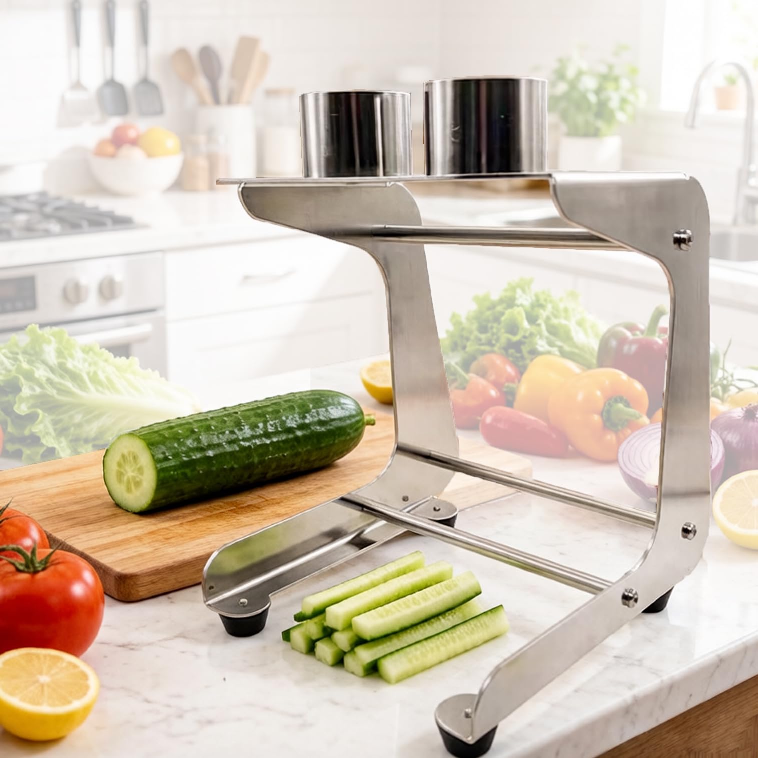BOOZXCV Handy Carrot Stick Tool, Manual Cucumber, for Cutting Zucchini Cucumbers Carrots, Cutting Diameter 45mm, Stainless Steel Kitchen Tools, for Salad Making, Cooking, Sushi (8+12cut)