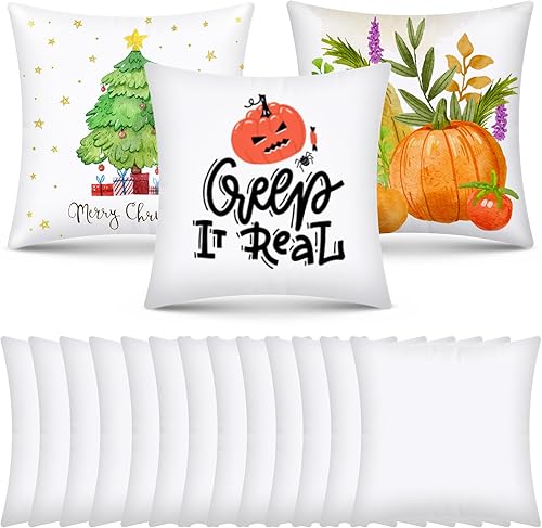 Paquete de 16 fundas de almohada de sublimación de 17.7 x 17.7 pulgadas, fundas de almohada de sublimación de OLSUNOR blancas, fundas de cojín en