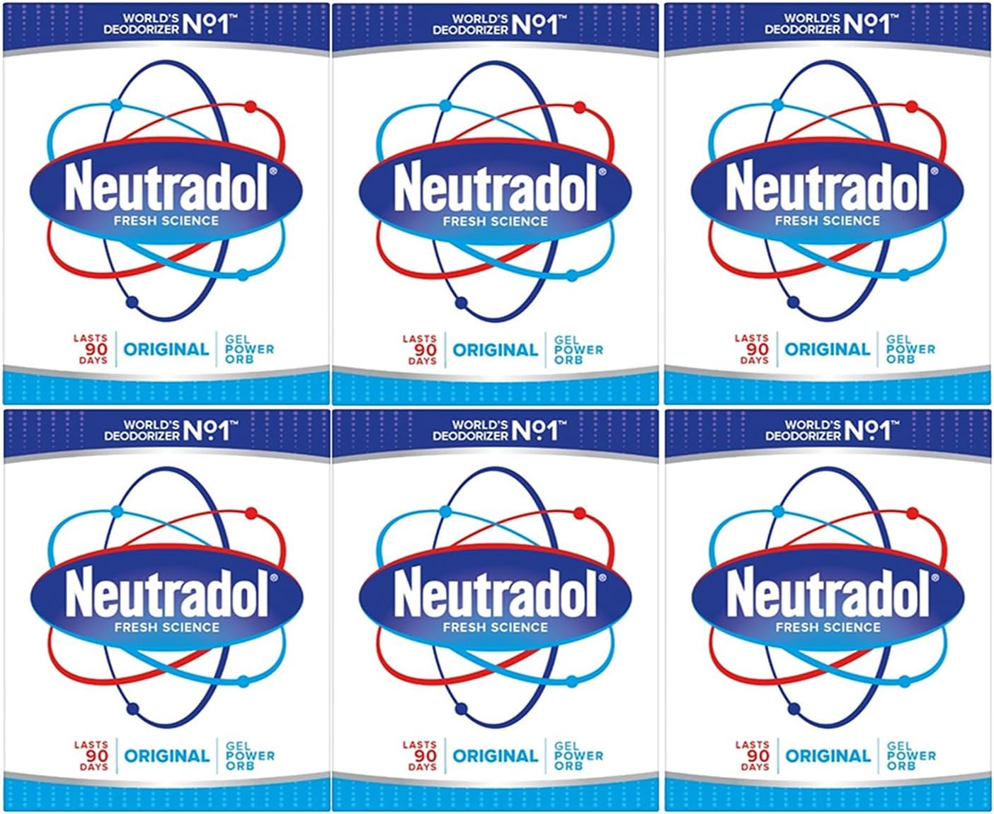 Neutradol Slow Release Gel, Air Freshener and Odour Eliminator, No Plug or Spray Needed, Original, Multipack of 6 x 135g