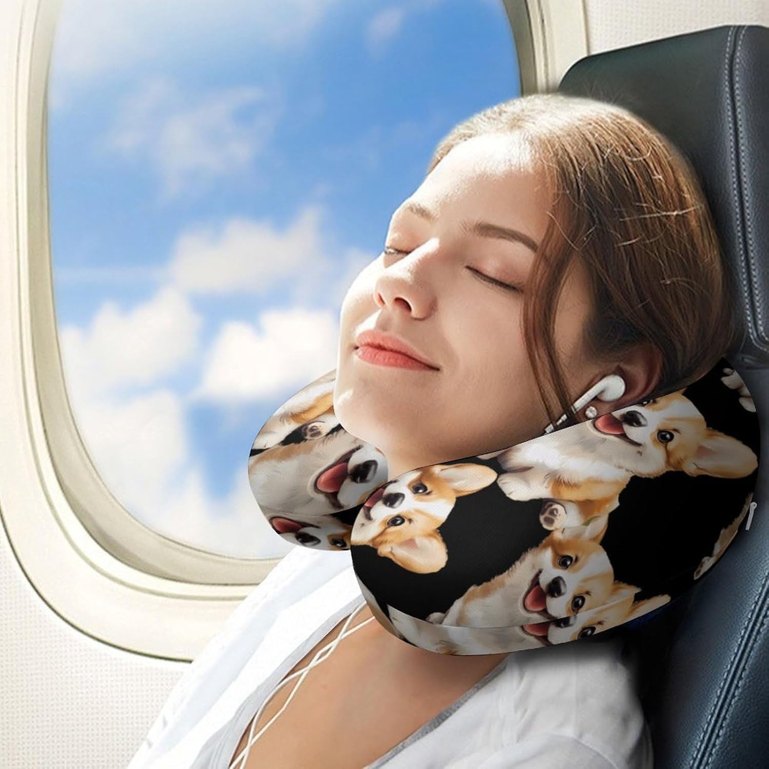 Cute Corgi Dog Memory Foam Pillows U Shaped Travel Neck Pillow