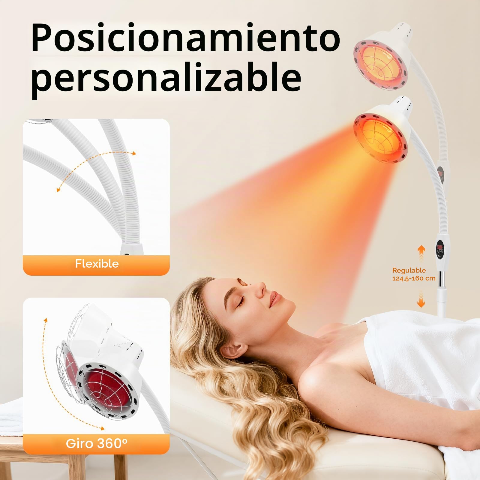 Lámpara de infrarrojos, 275 W, lámpara de luz roja, profesional para terapia de calor con control remoto, ajustable en altura, giratoria a 360°, con temporizador, para alivio del dolor y