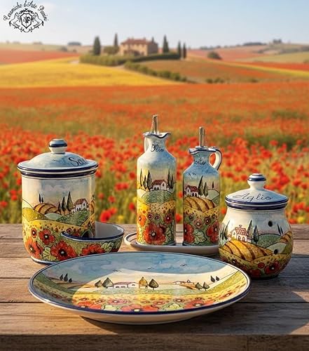 Miniatura 6 de CERAMICHE PARRINI - Utensilios de cocina de cerámica italiana para azulejos de cerámica, salvamanteles decorados con paisaje toscano, amapolas
