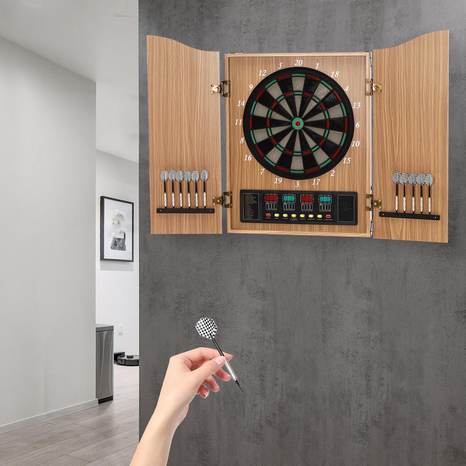 Electronic Dart Board, 4 LED Electric Digital Dart Boards for Adults, Wall-Mounted Electronic Dart Machine with 12 Soft Tip Dartboard Set