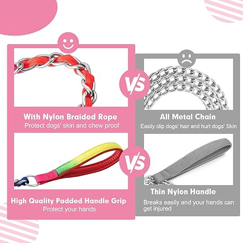 Miniatura 6 de Correa de cadena para perro a prueba de mordidas, cadena de metal y cuerda de nailon para perros con mango acolchado, correas resistentes para