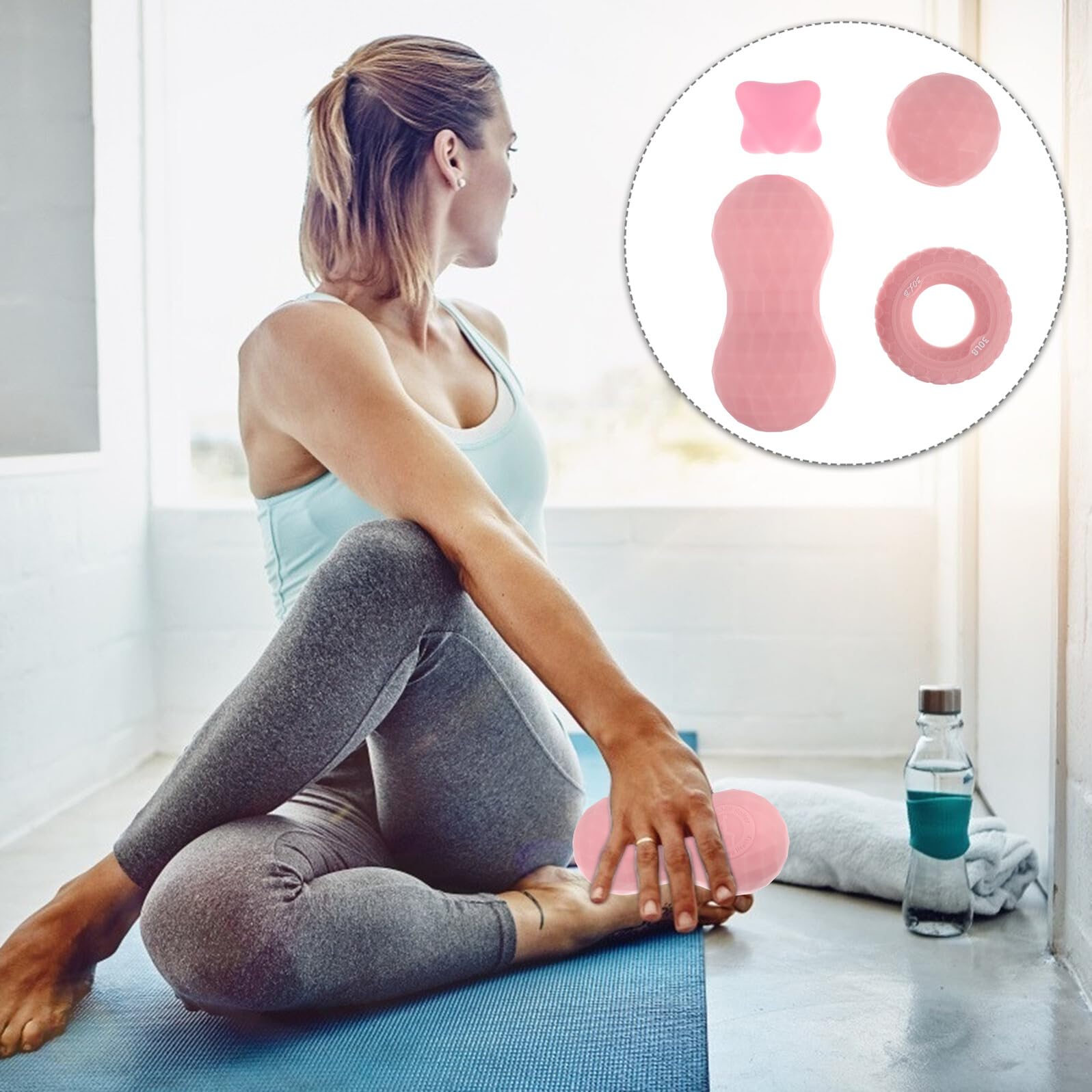 Balles de Massage en Silicone 4 Pièces Rose, Kit de Relaxation Musculaire, Accessoires Fitness pour Yoga, Soulagement Muscles, Massage Paume Pieds, Détente Sportive