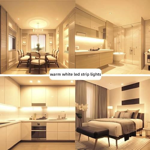 Miniatura 7 de RadiantFlux Tira de luces LED de color blanco cálido para dormitorio, 16.4 pies, 300 LED, regulable, flexible, superbrillante, cinta de luces LED