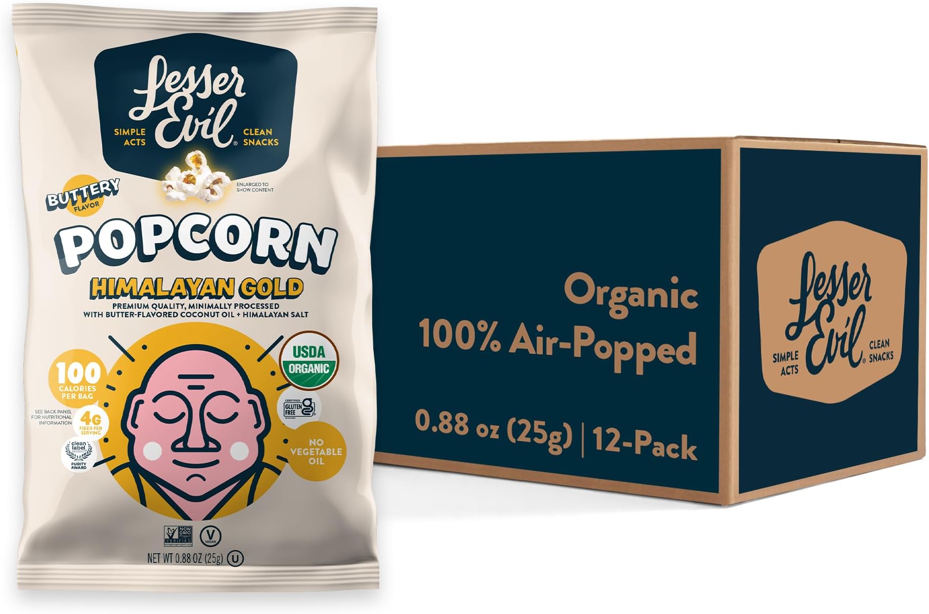 Himalayan Gold Salt Organic Popcorn, Premium Quality, Minimally Processed, No Vegetable Oil, 0.88 oz (Pack of 12)