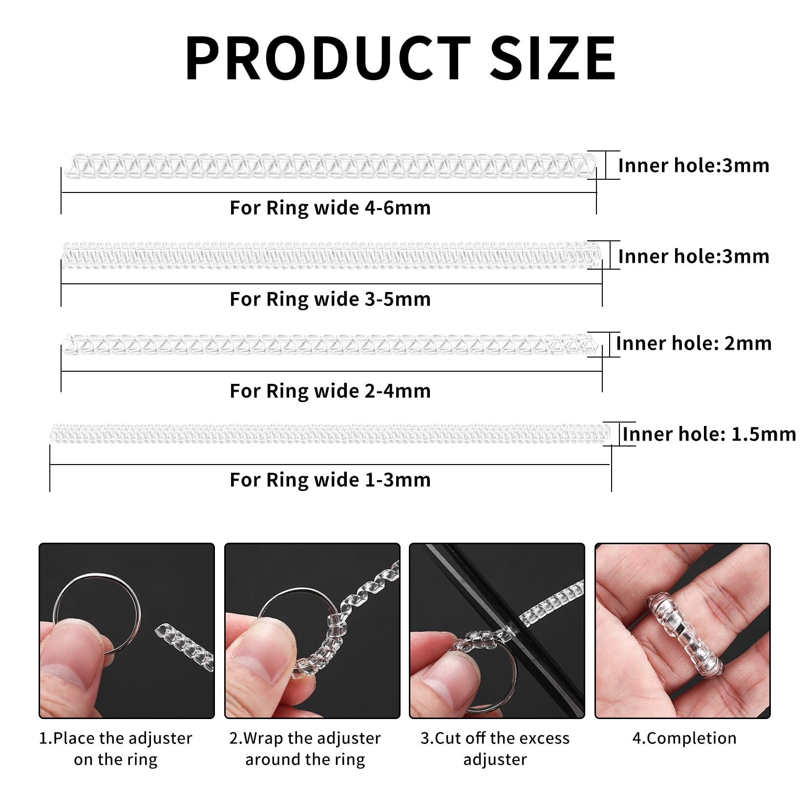 24 Pièces Réducteur Invisible Silicone pour Anneau - Sizer Adjuster de 4 Tailles - Homme et Femme