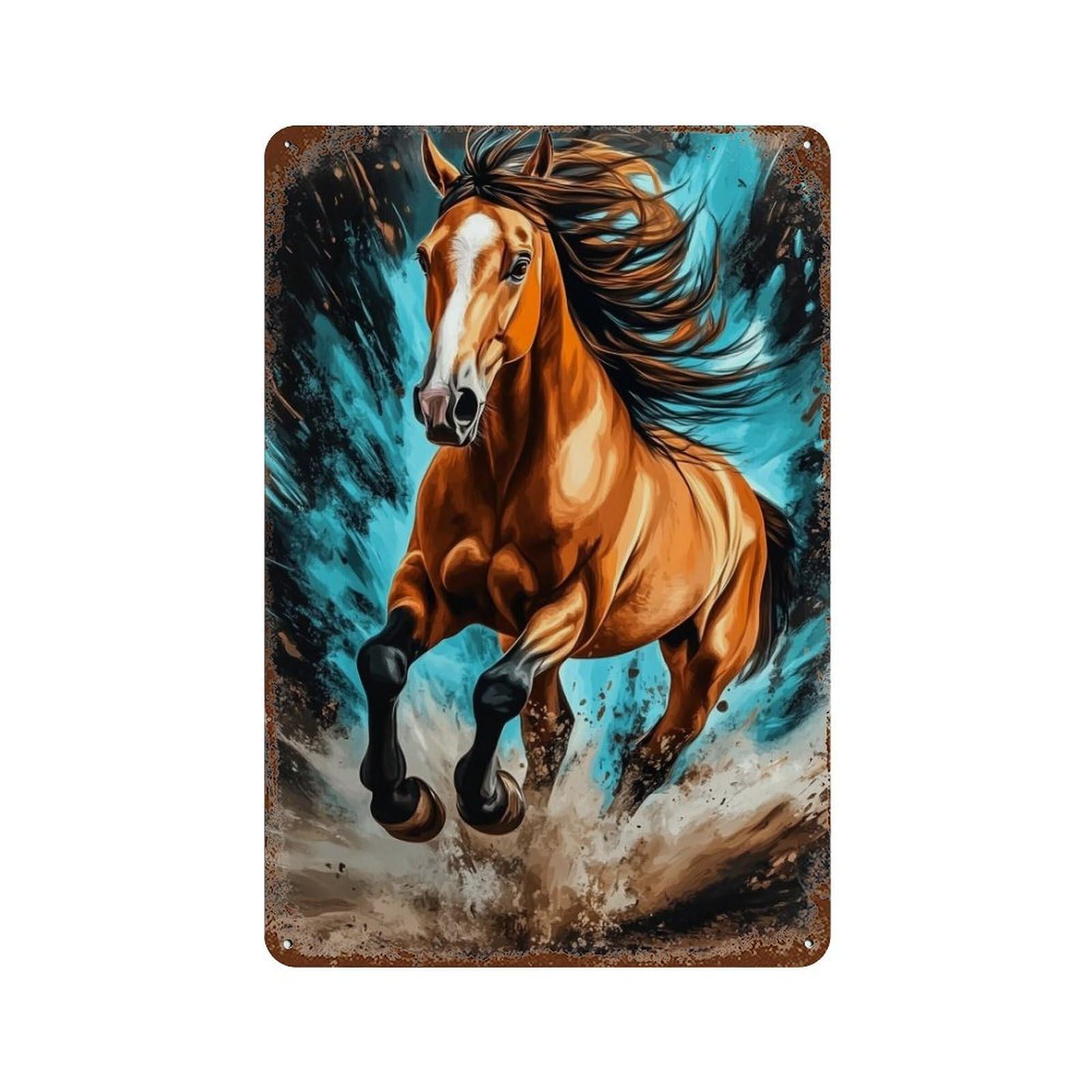Decorative Tin Sign with Galloping Horse Art Print Design 11.8"x7.9", for Basement, Hobby Room And Garage Decor, Farmhouse Wall Decor