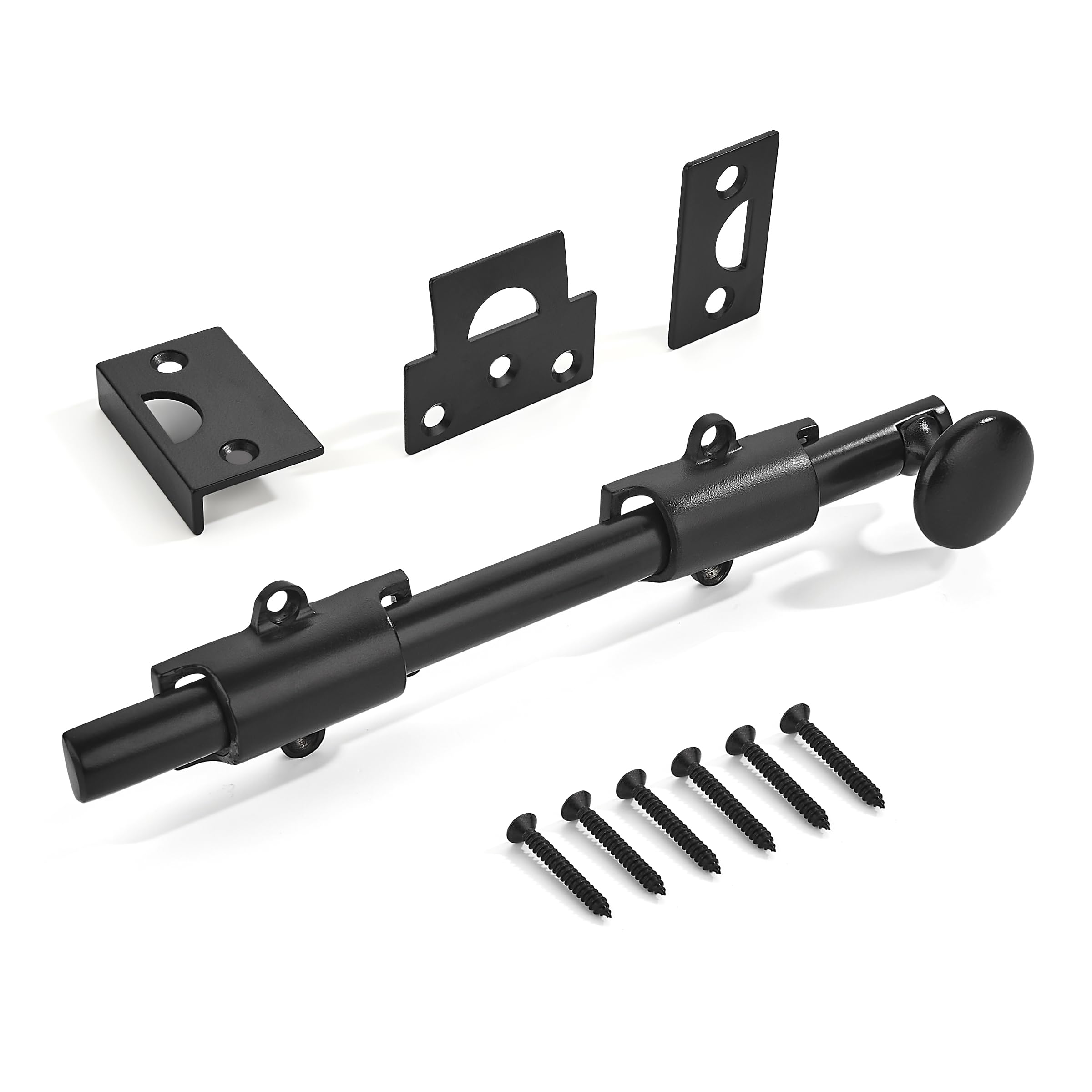 ZAUYX 10 inches 1 Pack, Matte Black Dutch Solid Brass Door Surface Slide Latches Surface Slide Bolts Decorative Surface Slide Bolts for Windows and