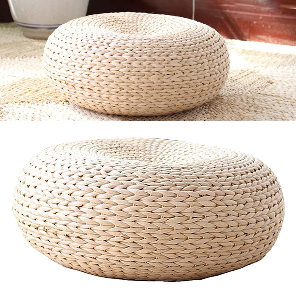 perfk Cojín de Asiento de Paja de 40 Cm de Diámetro para Esterilla de Yoga Puf Suave Cojín de Tatami Alfombrilla de Cojín para El Uso en Inter