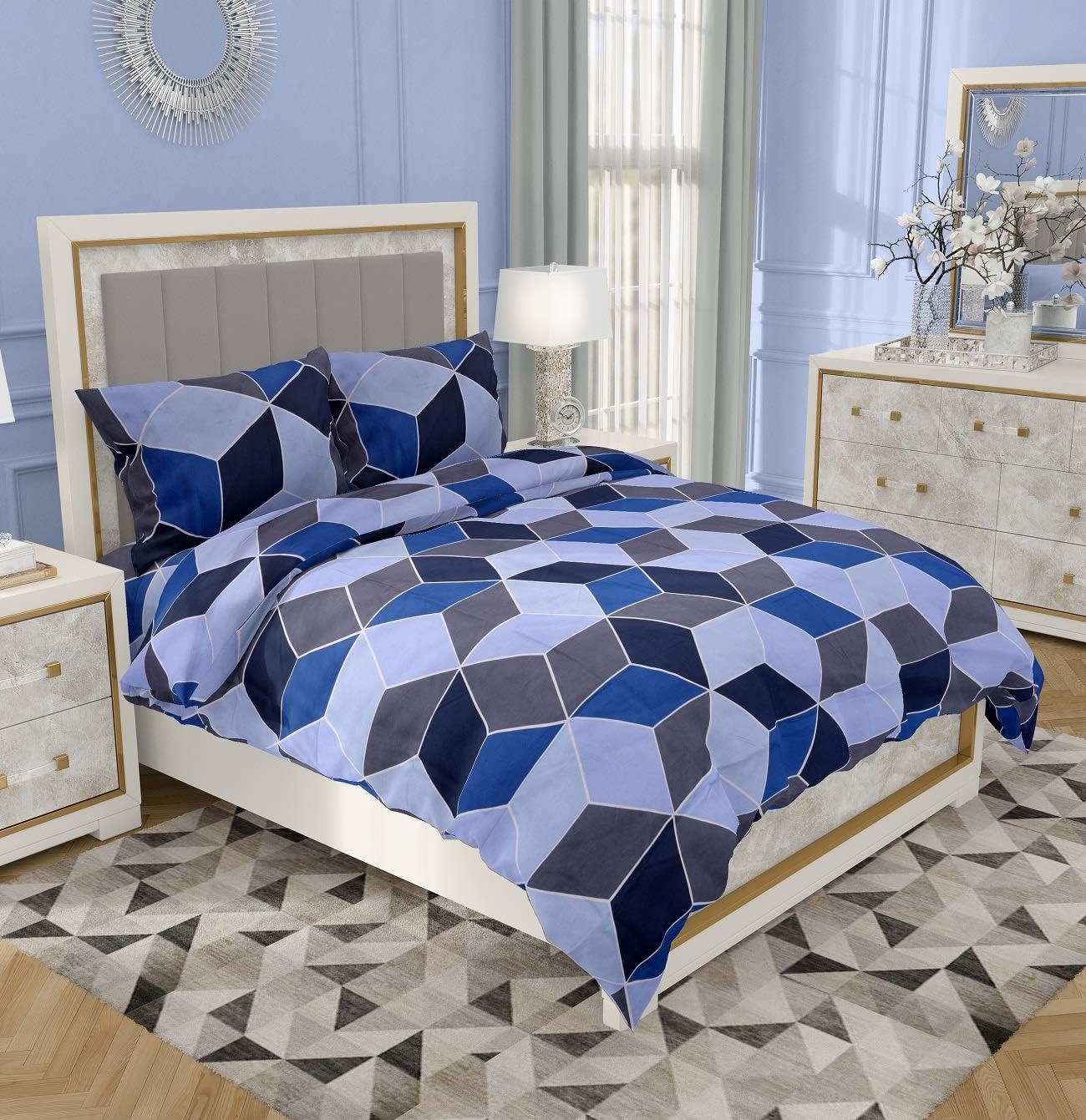 Soft Glace Cotton King Size Duvet Cover II Razai Cover II Quilt Cover II Dohar for Double Bed with Zipper (90x100 Inch, Navy Blue Lines) (Blue Football Duvet Cover)-image-36