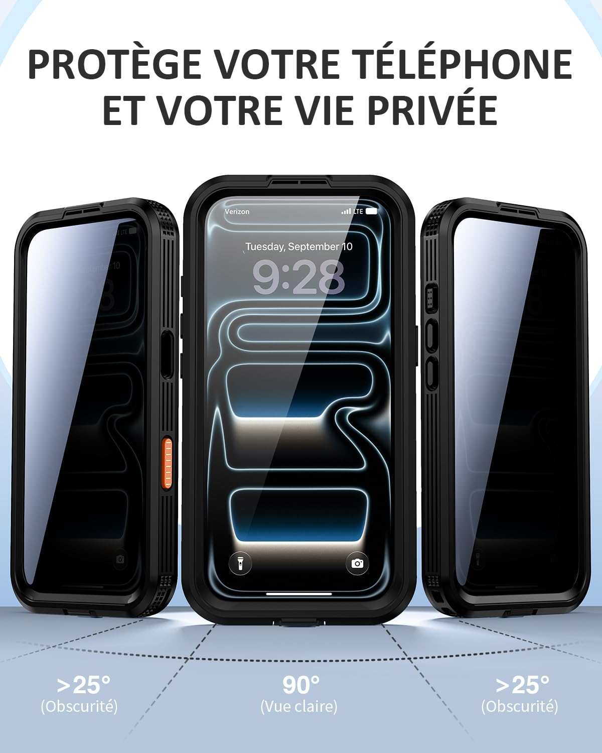 Lanhiem Coque pour iPhone 17 Pro IP68 Étanche Anti-Espion 360 Integrale | Noir,Imperméable,Waterproof,Étui avec Privacy Protection écran,Antichoc,Incassable,Antipoussière,Anti-Spy,Renforcée,Chantier