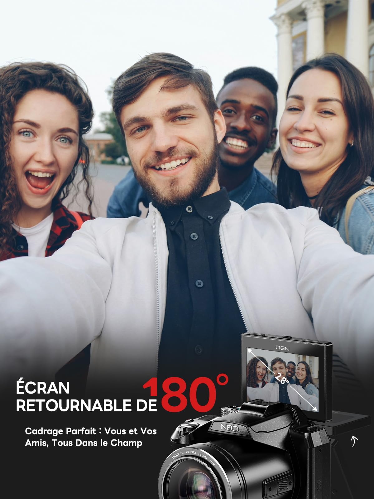 NBD Appareil Photo Numérique 8K 64MP, Autofocus, Zoom Numérique 16X, Noir | Écran 180°, WiFi, griffe flash, 2 batteries, carte 64Go, 8K/15FPS, 4K/60FPS, micro-HDMI, vlog