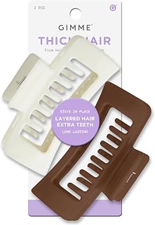 Gimme Beauty Thick Hair Extra Teeth Claw Clips - Double Layer Claws for Long & Curly Hair - Trendy Large, Non-Slip Accessories - Washable Design - Cream & Brown, 2 Pack