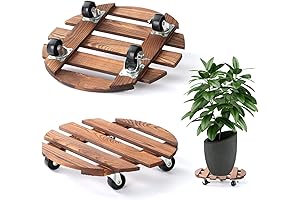 2 Pack Wood Plant Caddy with Lockable Wheels | 12 Inch Rolling PlantDolly
