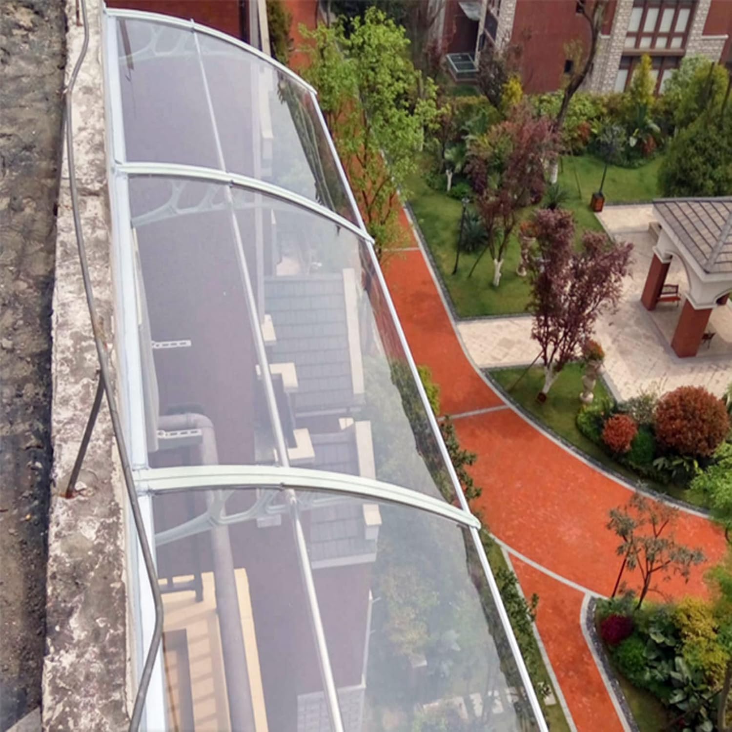 Outdoor Awning Front Door Canopy Polycarbonate Window Awning,Snow and Uv Protection Porch Awning Rain Shelter Cover,Arched Clear Canopy/Silver Grey Aluminum Brackets (60x120cm/24 x47)