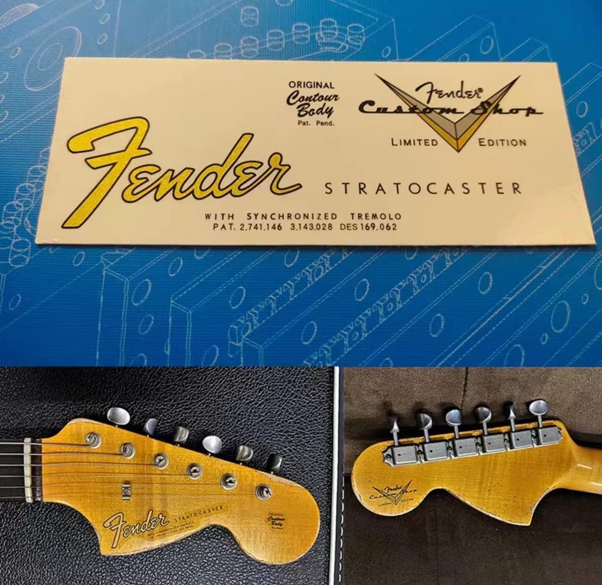 2PCS Suitable For Fender Custom Shop Electric Guitar Head Logo Water Transfer Printing Trademark Sticker, RemovableFilm (ST66-ST67)