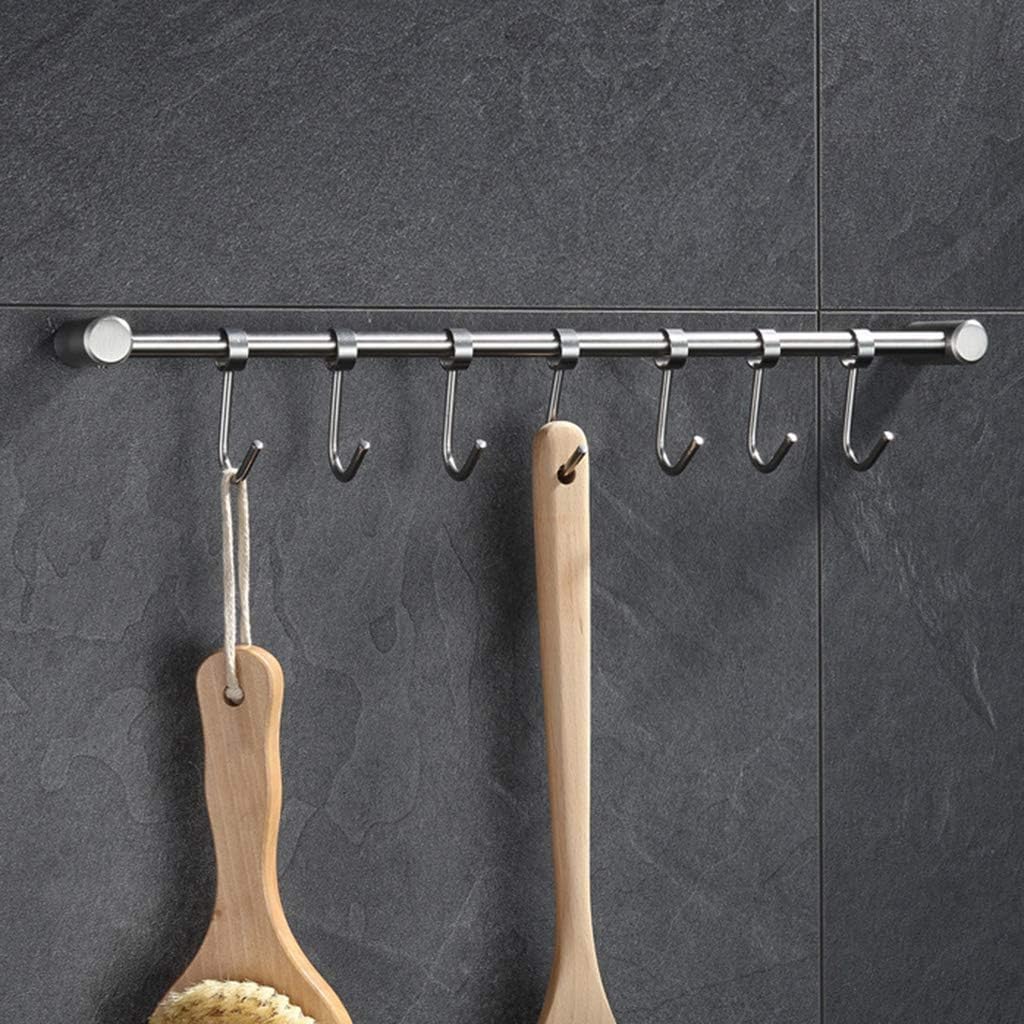 Stainless Steel Wall Mount Pot Pan Hanging Rack Kitchen Straight Utensil Cookware with Sliding Hooks