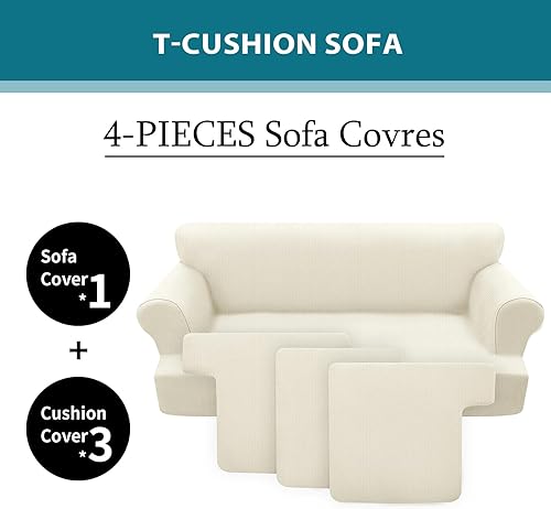 Miniatura 4 de Funda de sofá con cojín en forma de T, 4 piezas, fundas de sofá suaves para sofá con cojín en T, protector de muebles con 3 fundas individuales en