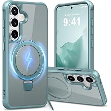 حافظة Hocase لهاتف Samsung Galaxy S25، مع حامل حلقي [مدعوم بالشحن اللاسلكي المغناطيسي] [حماية من الدرجة العسكرية] حافظة هاتف واقية شفافة مقاومة للصدمات - أزرق مخضر