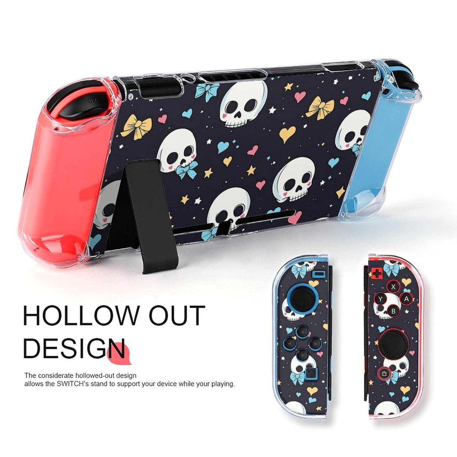 AoHanan Cute Skull Pattern Cute White Cartoon Switch Screen Protector Case Cover Full Accessories Switch Game Case Protection Skin for Switch Console And Joy-Cons