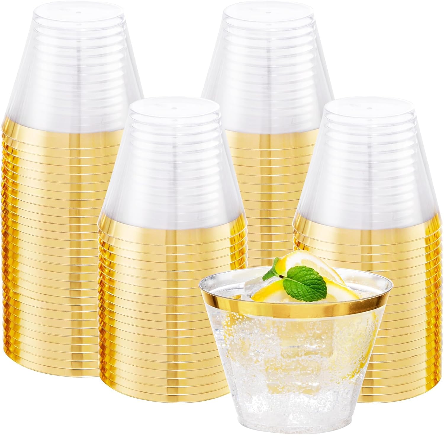 Gold Plastic Cups - 200 Pack, 9oz Elegant Rimmed -18