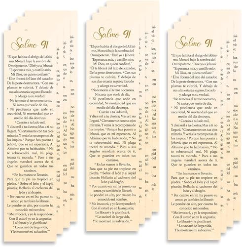 Marcapáginas cristiano español de 8 x 2 pulgadas con versículo de la Biblia (Salmo 91) Paquetes  Marcador en Español con el Salmo 91 (paquete de 12)