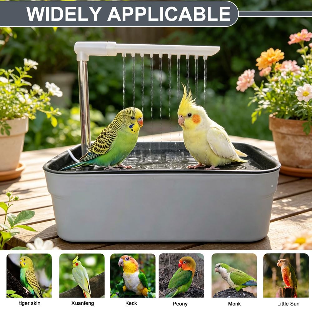 Vogeldusche Wellensittich, Automatische Vogel Dusche mit Wasserzirkulation, Elektrisches Vogelbad für Sittiche, Nymphensittich & Papageien, Vogel Badehaus Badewanne für Käfig, Grau