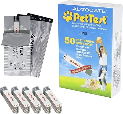PetTest Diabetes Blood Glucose Tests Strips for Dogs and Cats for use with PetTest Glucose Monitor (50 Strips)