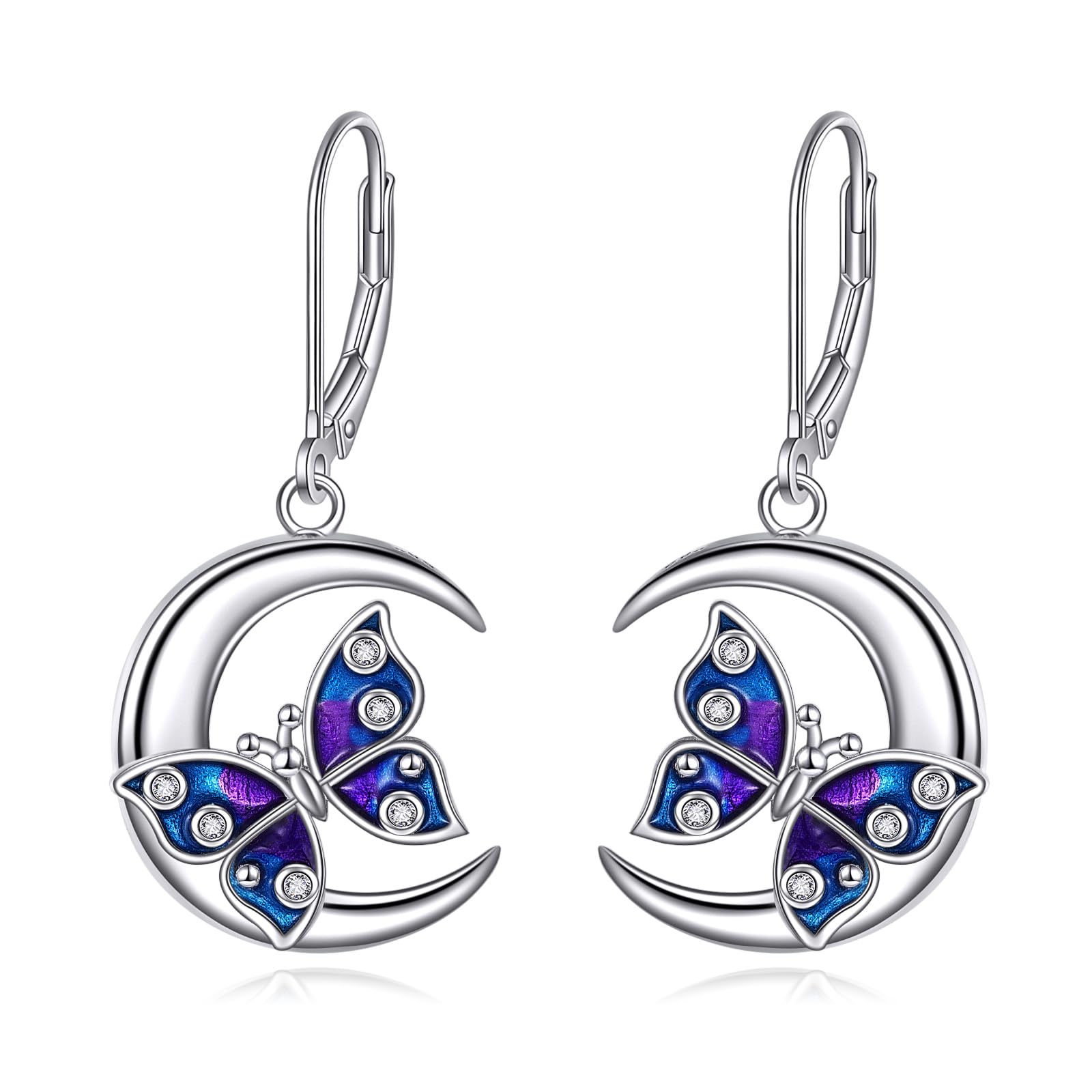 Mond Tier Ohrringe Damen Mädchen 925 Sterling Silber Schmetterling/Libelle/Katze/Fuchs Waschbär/Elefant Hängeohrringe Tier Schmuck Geschenk