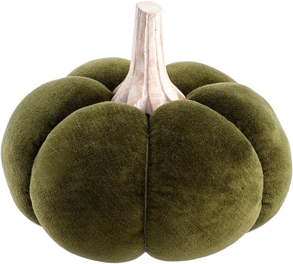 6.75" Hx8 W Artificial Velvet Pumpkin -Green (Pack of 4)