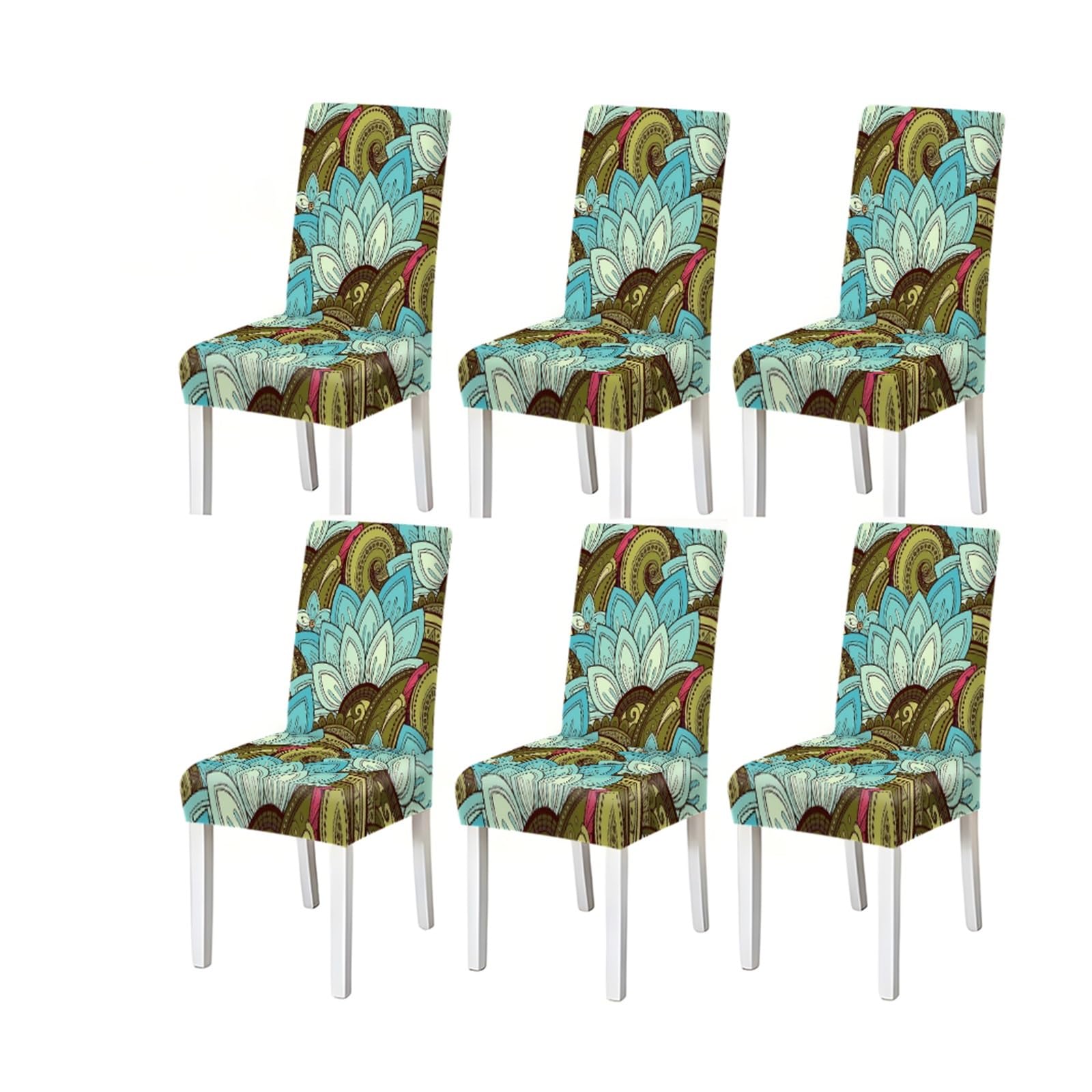 FZJKGH Boho Lotus Mandala Pattern Print Dining Chair Covers Set Of 2/4/6, Stretch Slipcovers For Dining Room Removable Stretch Slipcovers for Dining Chairs(6PCSChair cover)