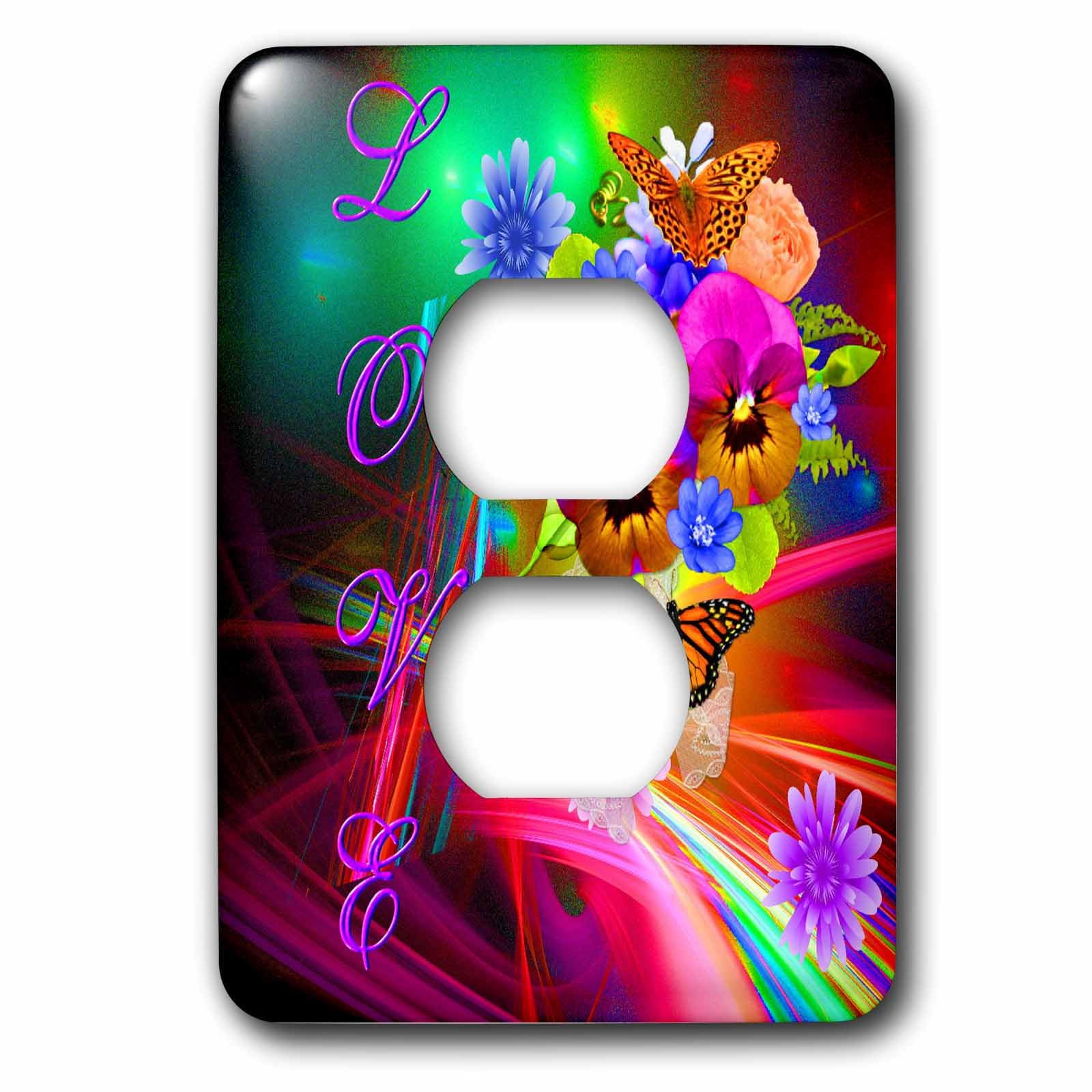 Fractal Abstrait Fond et Jolie Fleur Arc-En-Ciel Cache-Prise Artistique en Impression HD