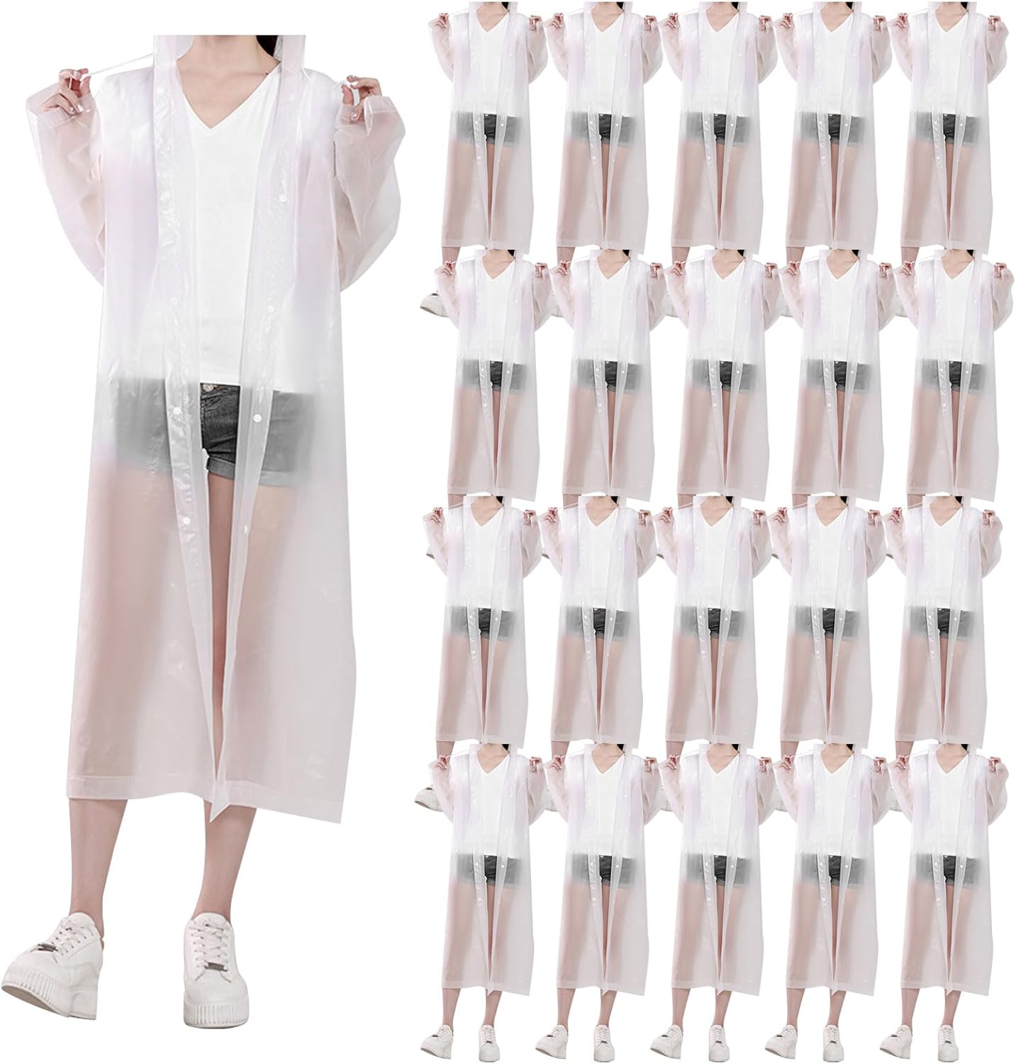 Rain Ponchos for Adults, Reusable EVA Rain Coats Waterproof Hooded Rain Jackets Rainwear for Women Men