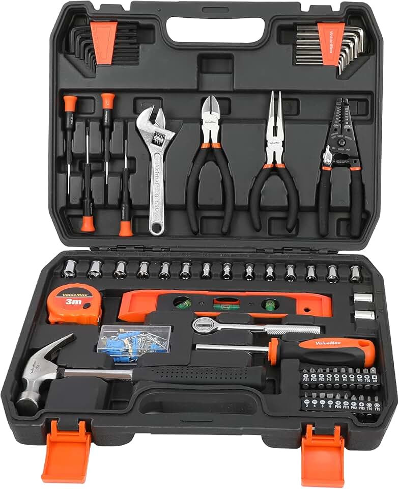 ValueMax Boîte à Outils 150 Pièces, Mallette Outils de Réparation à Domicile, Trousse à Outils de Ménage Général avec Boîte de Rangement en Plastique, Idéale pour un Usage Domestique ou Professionnel