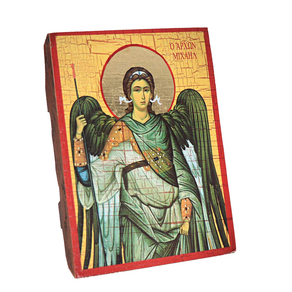 NKlaus Archangel Michael, Christian wood icon 16x12,5cm handmade 37040