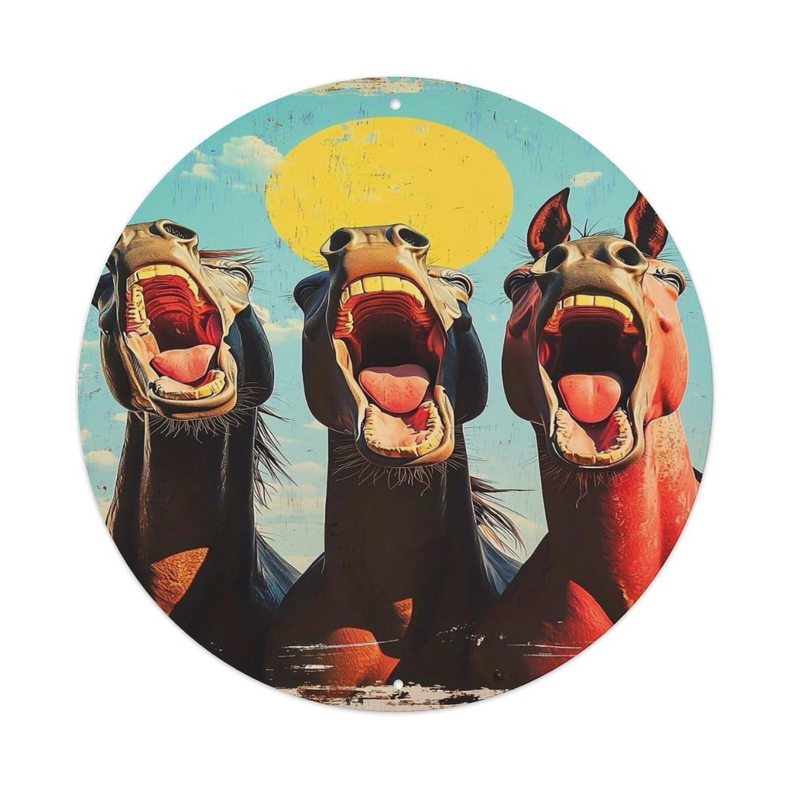 Jdyansheng Vintage Three Horses Laughing Under Sun Tin Sign Metal Poster Metal Signs For Home Man Cave Bar Cafe Kitchen Laundry Room Wall Decorations 8X8 Inches