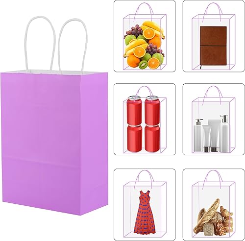 Miniatura 9 de XPCARE 200 piezas de bolsas de regalo de papel, 16 cm x 8 cm x 22 cm bolsas de papel kraft para fiestas a granel, bolsas de regalo arcoíris pequeñas