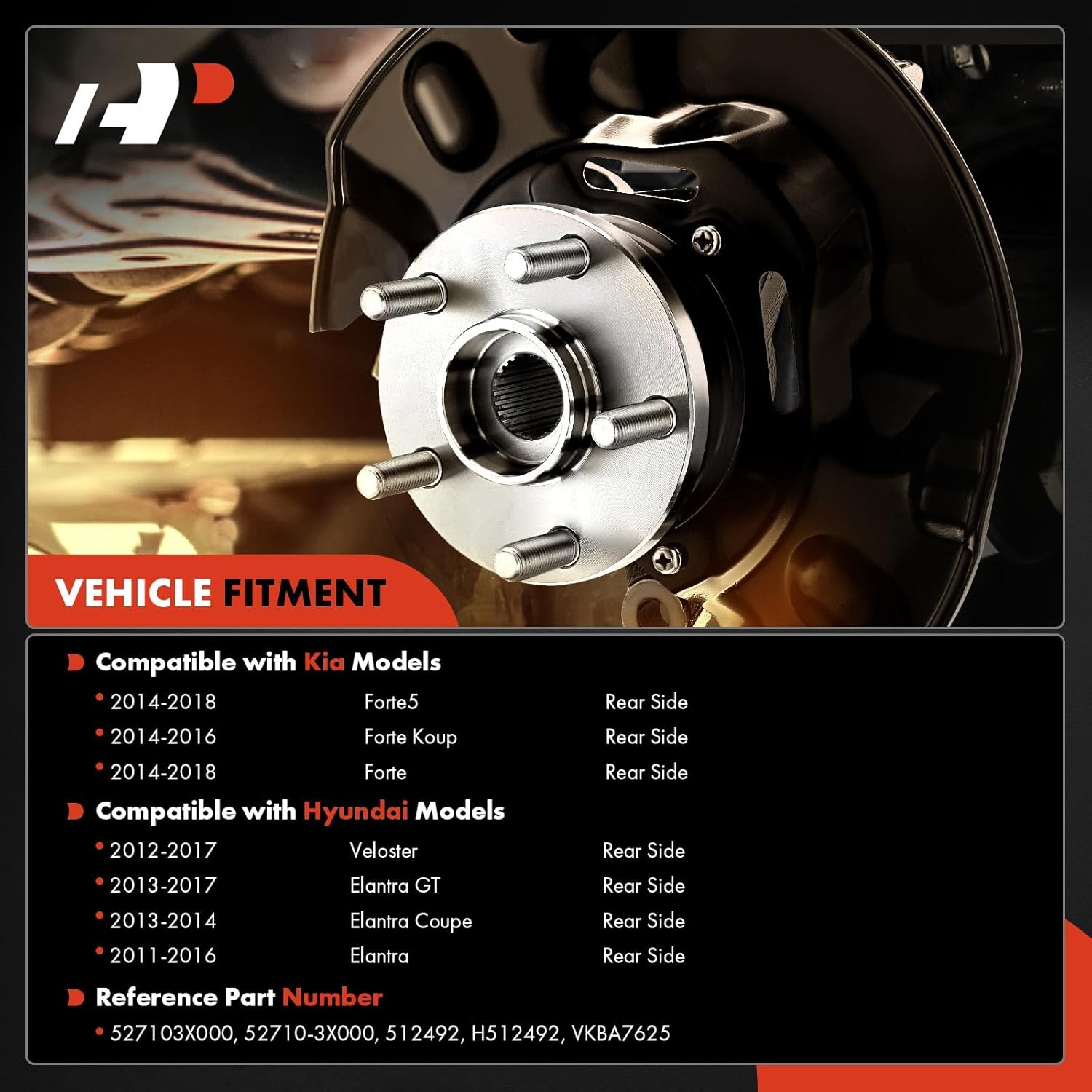 A-Premium Rear Wheel Bearing and Hub Assembly with ABS Ring & 5-Lug Compatible with Hyundai & Kia - 2011-2018 - Elantra Coupe/GT, Veloster, Forte, Forte Koup, Forte5, FWD Only