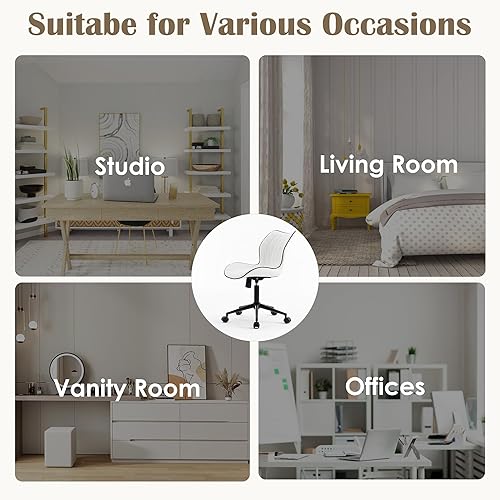 Miniatura 9 de YOUNUOKE Silla de escritorio sin brazos, cómoda silla de oficina con ruedas, silla ergonómica para el hogar, sillas ajustables para computadora,