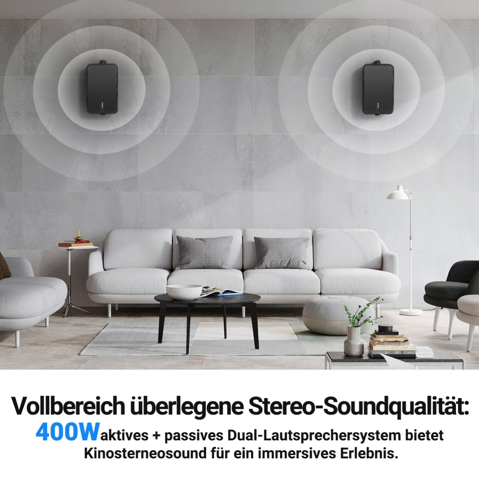 Inwa Outdoor Bluetooth 400W Lautsprecher, Aktiv/Passive Wandhalterung Lautsprecher, IPX5, Drahtlose, Stereo, Aux, für Innen, Überdachten Außen(Paar, MZ622, RMS 40W)