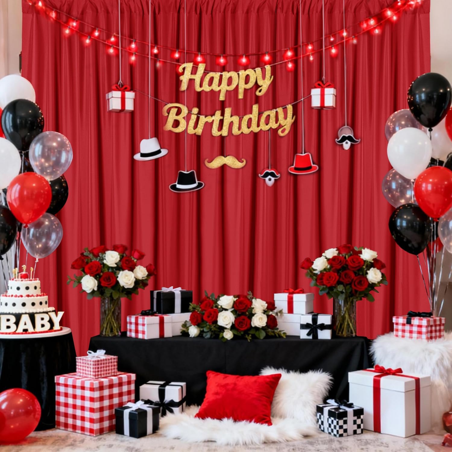 Sugargirl 10x10FT Red Backdrop Curtains Polyester Photo Backdrop Drapes Curtains 2 Panels with Rod Pockets for Party Birthday Wedding Photography Home Decoration