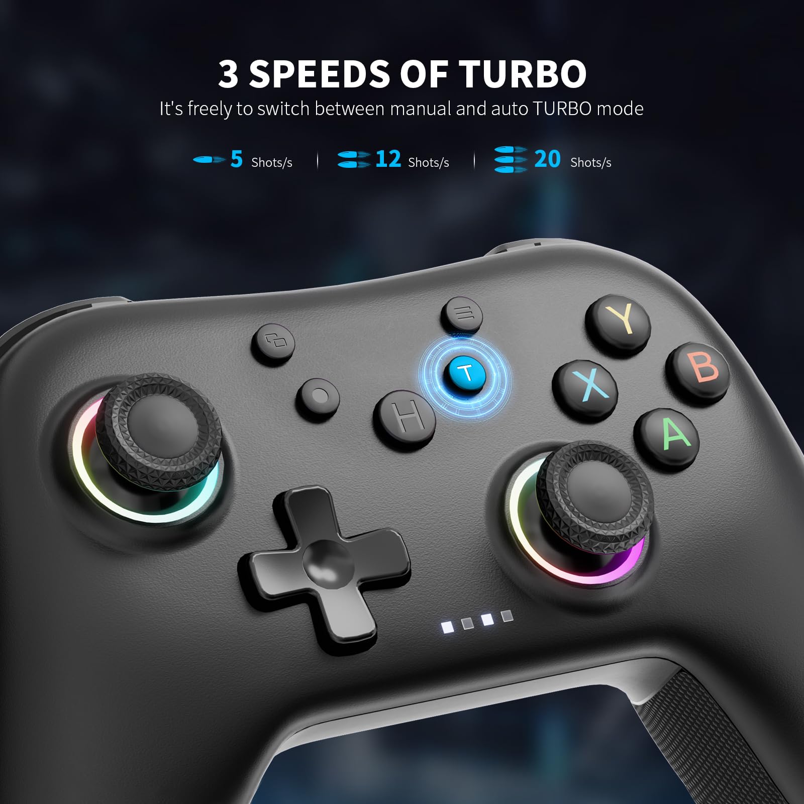 AceGamer Aurora 2.4G Bluetooth Wireless Controller, mit Hall-Effekt Joystick, Linear Resonant Actuator, Programmierbare Rücktaste, PC Controller für Windows PC/Switch/Stem/iOS/Android-Schwarz