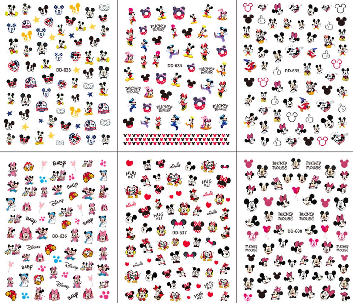 Calcomanías de Uñas de Mickey Minnie,Decoración de Pegatinas de Uñas 6 Hojas Nail Art Stickers 3D Consejos de Uñas Autoadhesivas Decoraciones de Manicura para Mujeres Niñas Niños