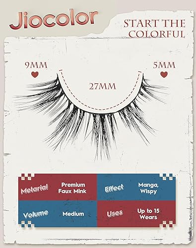 Miniatura 3 de Jiocolor Pestañas naturales que parecen extensiones de pestañas de aspecto natural, banda fina, pestañas finas de 0.51 pulgadas, pestañas postizas