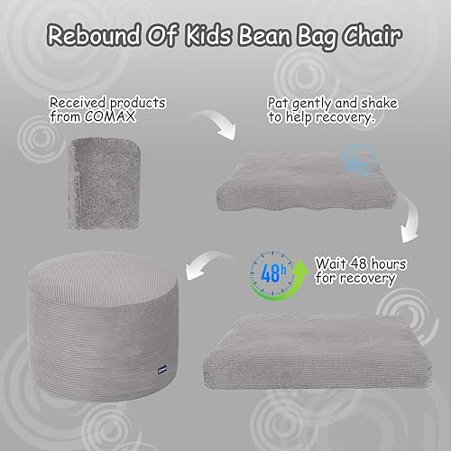 Vista 9 de COMAX Silla Puf para Niños que se Convierte en Cama Puf, Silla Puf de Pana para Niña y Niño para Dormir, Puf Relajante para Niños con Relleno, Gris