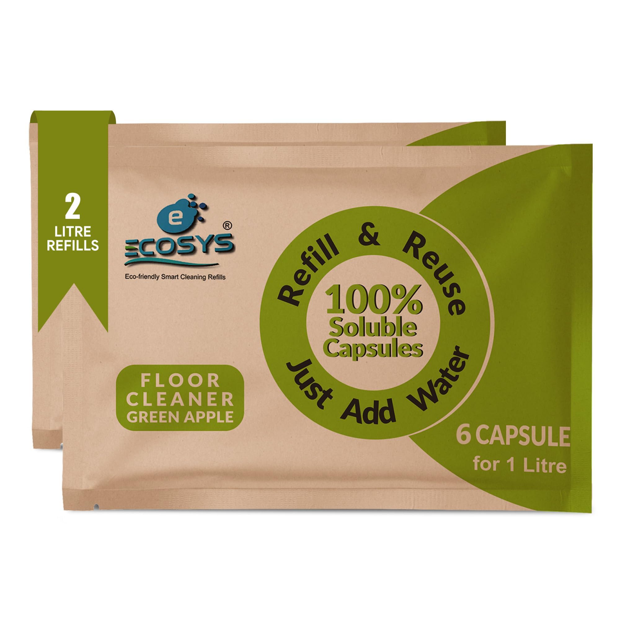 Ecosys 2L Floor & Surface Cleaner Capsules | Green Apple Infused | Eco-Friendly, Non-Toxic Strong Liquid Tile Cleaner | Pet and Baby Safe | Liquid Refill Pack of 2| 1 Pack = 1L (B0CRNRDSCL) Amazon Price History, Amazon Price Tracker