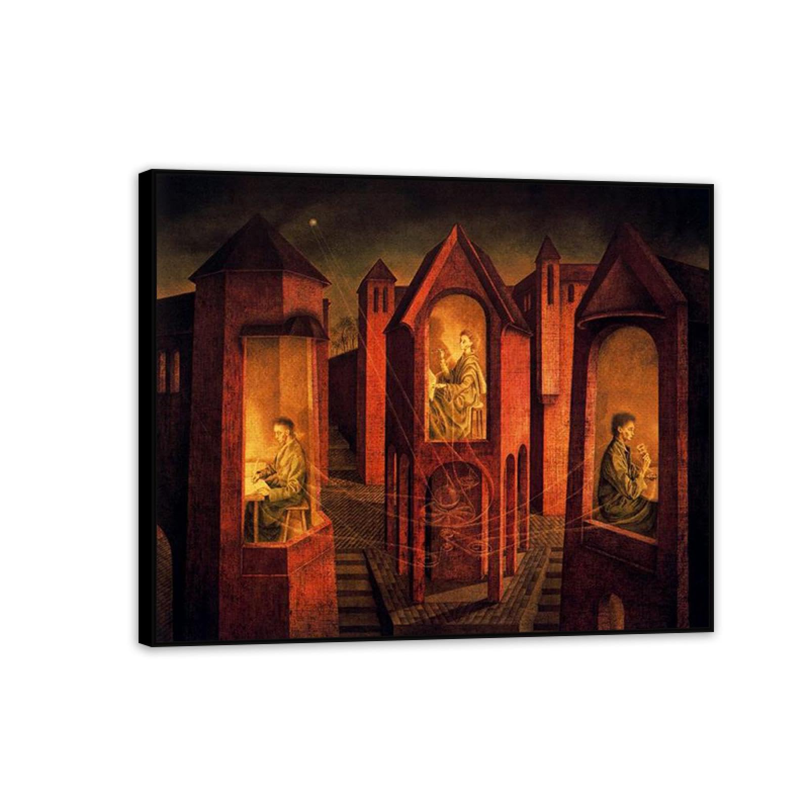 MYCGGDGH Remedios Varo Canvas Wall Art Reproductions of Famous Paintings Three destinations Surrealist Canvas Painting Wall Decor for Living Room Bedroom Home Decor 90x70cm(36x28in) Black Framed
